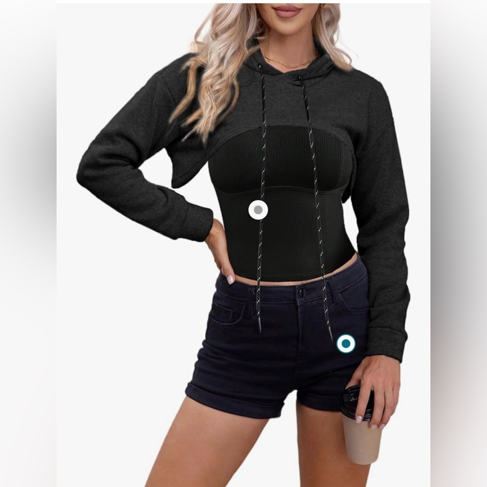 Super Crop Top Pullover Sweatshirt Long Sleeve Drawstring Hoodie Medium BX3